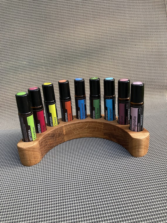 9 Oils Organizer Half Round Stand for Doterra Oils Wooden Holder for Oil Bottles Essential Oils 10ml Bottle Holder + Glass Vase