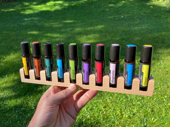 10 oil stand for Doterra oils wooden holder for essential oils 10ml bottle holder + glass vase - optionally with your laser engraving