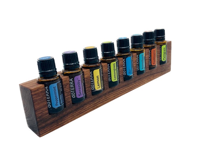 8 display made of the finest walnut wood for e.g. Doterra oils wooden holder for oil bottles essential oils 15ml display