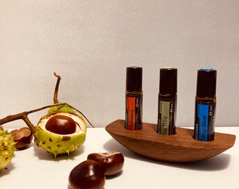 The elegant boat made of smoked oak wood oils Organizer stand for Doterra oils Wooden holder for RollOns Essential oils