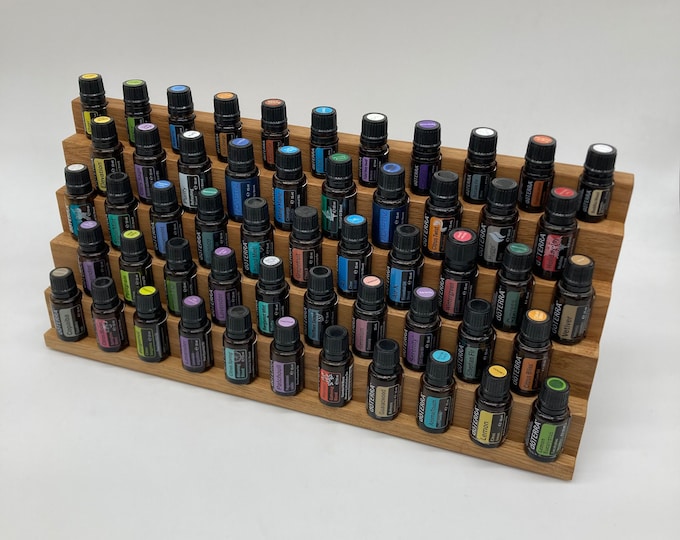 Multi oil shelf display for e.g. DoTERRA wooden stand for 42+11 oil bottles essential oils oak wood