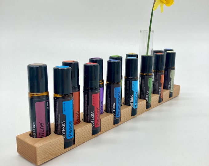 15-piece display for e.g. Doterra oils Display for oil bottles Storage Essential oils 10ml + glass vase