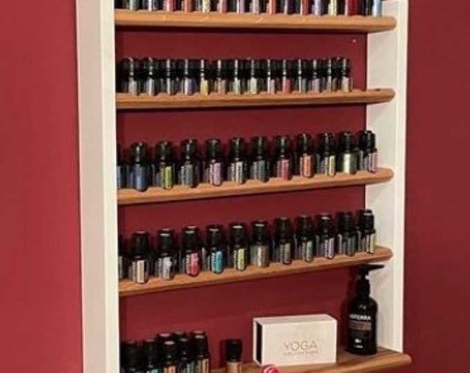 Multi oil wall shelf - display for e.g. DoTERRA wooden stand for 28+17+17 or 46+33+33 oil bottles essential oils oak wood