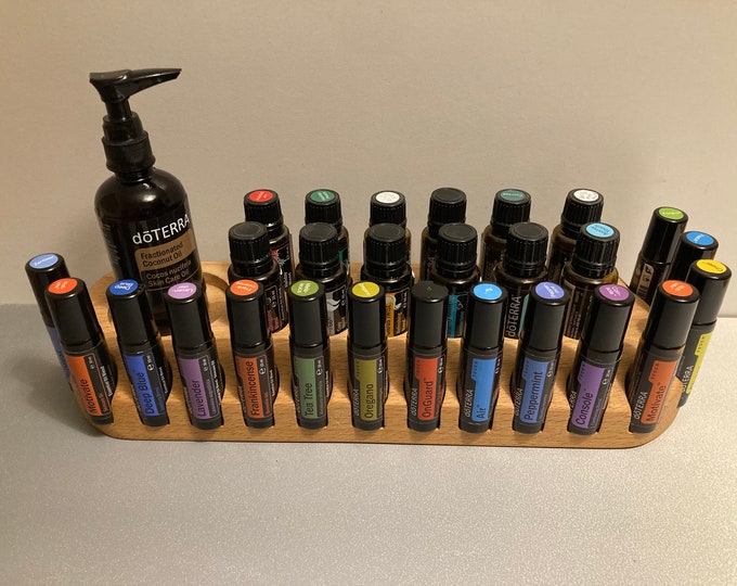 Oil organizer stand for essential oils e.g. DoTerra - wooden holder for oil bottles of essential oils