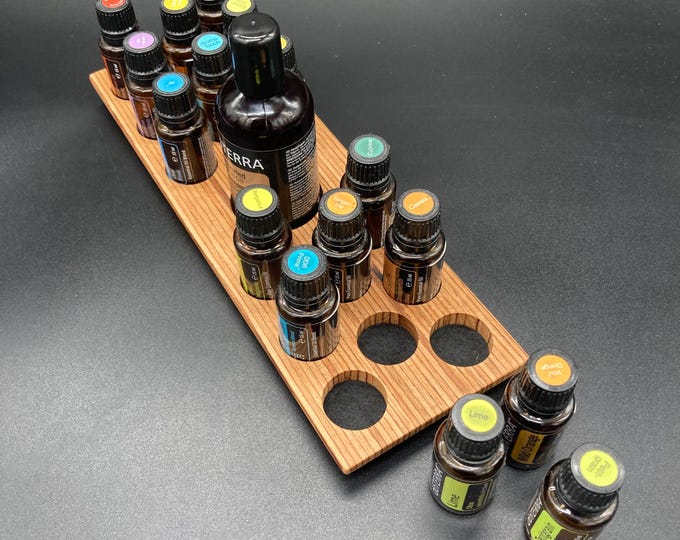 Oil display stand for e.g. doTERRA oils 15ml wooden holder for essential oil bottles made of beech plywood with felt lining