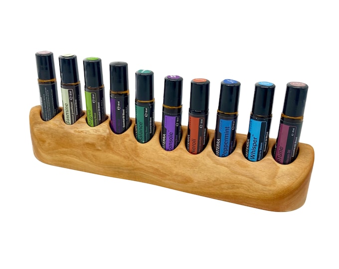10 RollOns unique piece made of beautiful cherry wood - stand for e.g. Doterra essential oils 10ml bottles + glass vase