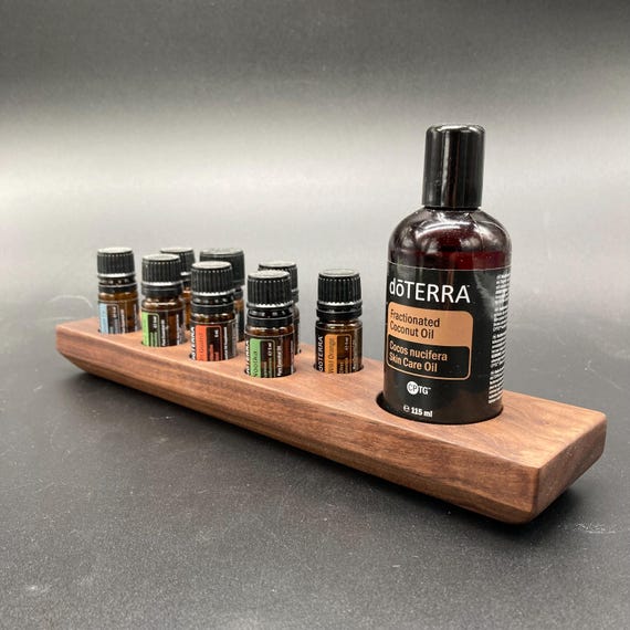 Stand Display for Doterra Oils Wooden Holder Walnut for 8 Oil Bottles of 5ml Essential Oils + Fractionated Coconut Oil