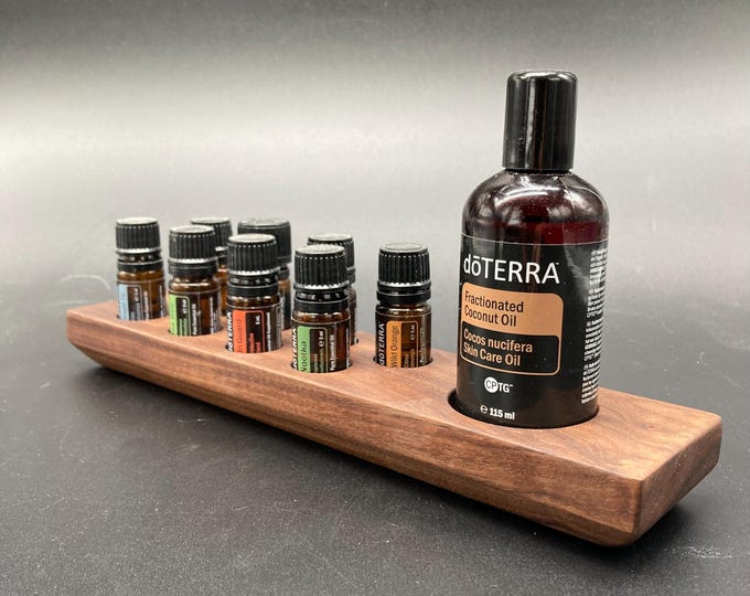 Stand Display for Doterra Oils Wooden Holder Walnut for 8 Oil Bottles of 5ml Essential Oils + Fractionated Coconut Oil