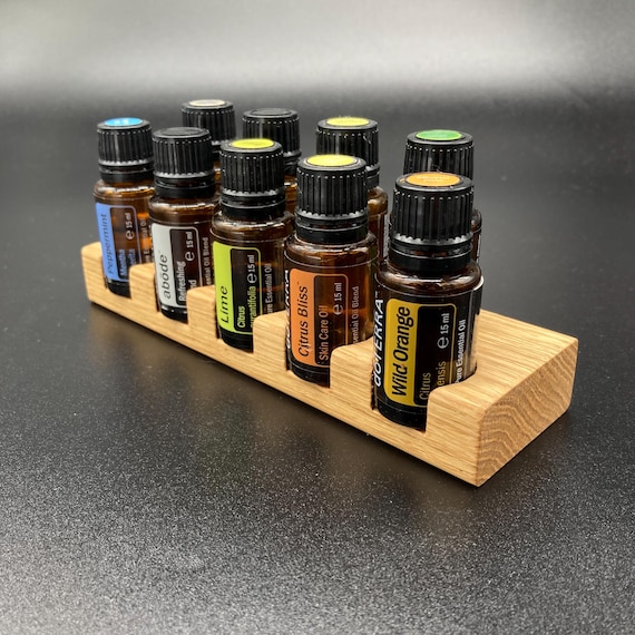 Essential oil storage for 9 x 15ml bottles, e.g., from doTERRA oils. Wooden holder, display for essential oils.
