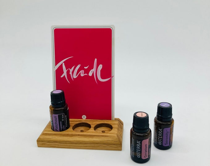 Display for affirmation cards or tarot cards, oils of the day e.g. from Doterra. Oak wood stand