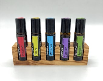 5-piece oil organizer made of olive wood - for example, Doterra oils. Wooden display for oil bottles. Essential oils 10ml.