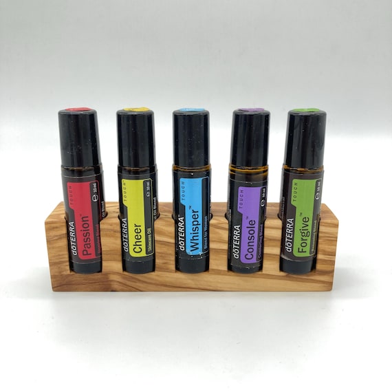 5-piece oil organizer made of olive wood - for example, Doterra oils. Wooden display for oil bottles. Essential oils 10ml.