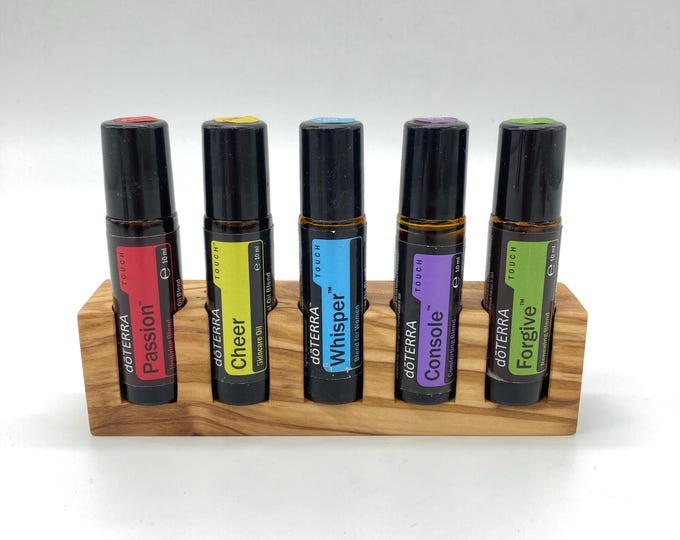 5-piece oil organizer made of olive wood - for example, Doterra oils. Wooden display for oil bottles. Essential oils 10ml.