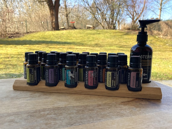 Oils organizer stand for Doterra oils wooden holder for 23 oil bottles 15ml essential oils + space for coconut oil