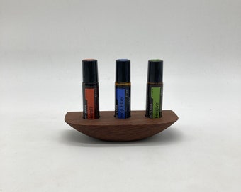 The elegant boat made of smoked oak wood oil organizer stand for Doterra oils wooden holder for roll-ons essential oils