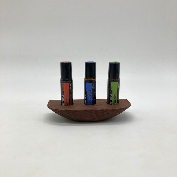 The elegant boat made of smoked oak wood oil organizer stand for Doterra oils wooden holder for roll-ons essential oils
