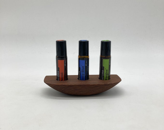 The elegant boat made of smoked oak wood oil organizer stand for Doterra oils wooden holder for roll-ons essential oils
