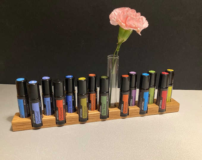 15-piece display for e.g. Doterra oils Display for oil bottles Storage Essential oils 10ml + glass vase