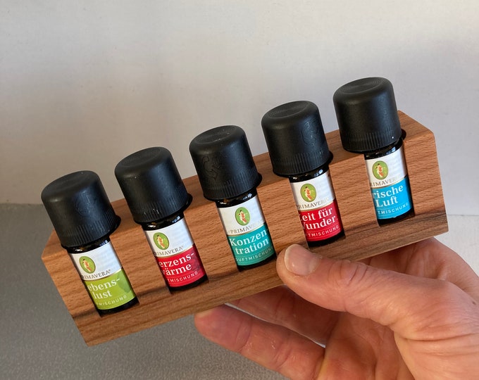 Set of 5 oil organizers for e.g. Primavera oils made of beech wood stand for essential oils wooden holder 26 mm diameter for oil bottles