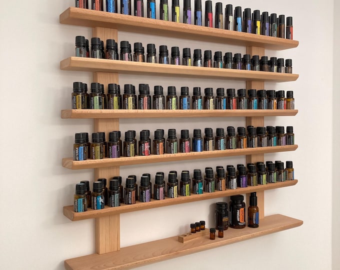 The ultimate wall shelf - display for essential oil bottles - handcrafted beechwood shelf for e.g. doterra or Young Living