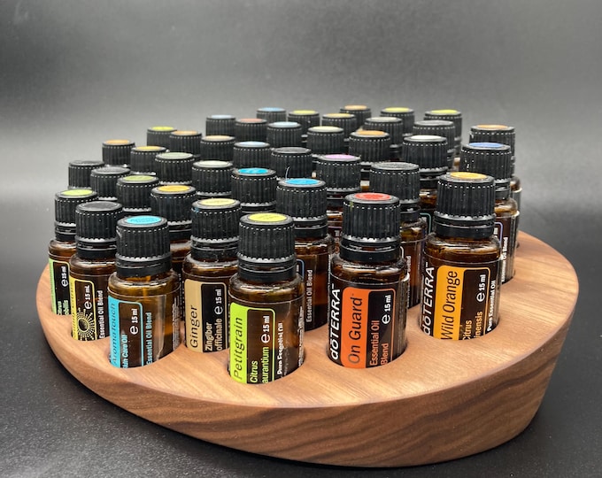 Beautiful, elegant, one-of-a-kind piece made of the finest walnut wood - Oval display for e.g. doTERRA oils for 40 oil bottles of 15ml essential oils