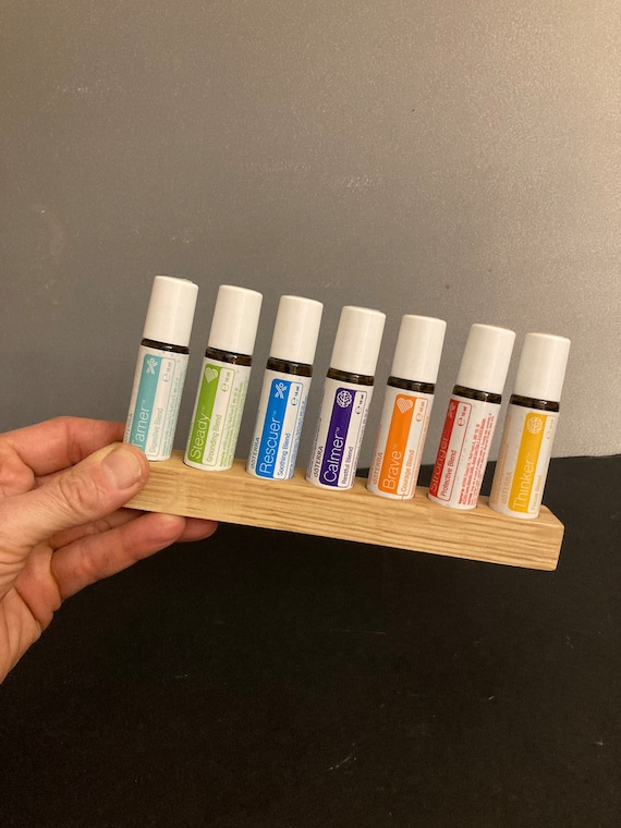 7-piece oil organizer stand for doTERRA oils, wooden holder for oil bottles, 10ml essential oil bottle holder + glass vase