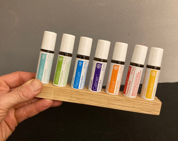 7 Oils Organizer Stand for Doterra Oils Wooden Holder for Oil Bottles Essential Oils 10ml Bottle Holder + Glass Vase