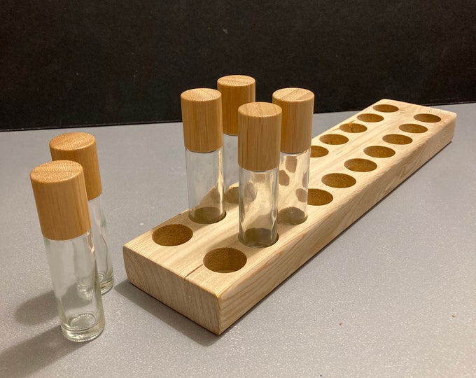 20-piece oil organizer stand for doTERRA oil roll-ons, storage for essential oils, 10ml bottle holder + glass vase