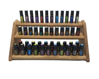 Grandstand oils shelf display for e.g. DoTERRA wooden stand for 21+12+12 oil bottles essential oils oak wood