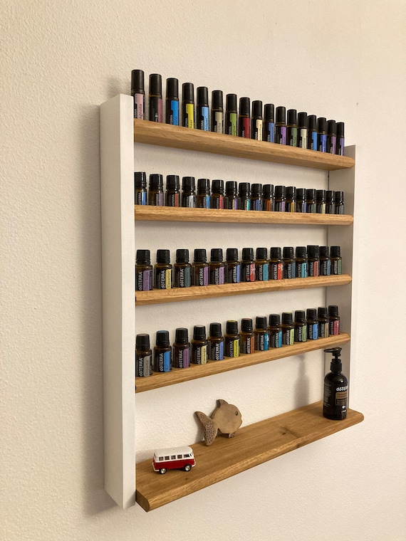 Multi Oils Wall Shelf - Display for e.g. DoTERRA Wooden Stand for 28+17+17 or 46+33+33 Oil Bottles Essential Oils Oak Wood