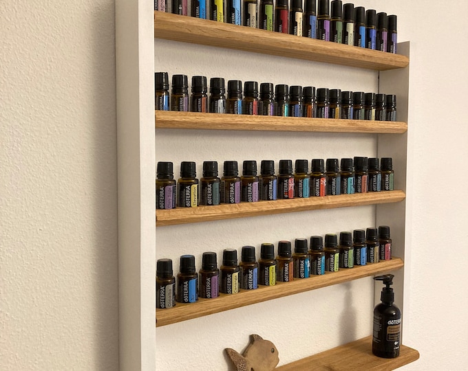 Multi Oils Wall Shelf - Display for e.g. DoTERRA Wooden Stand for 28+17+17 or 46+33+33 Oil Bottles Essential Oils Oak Wood