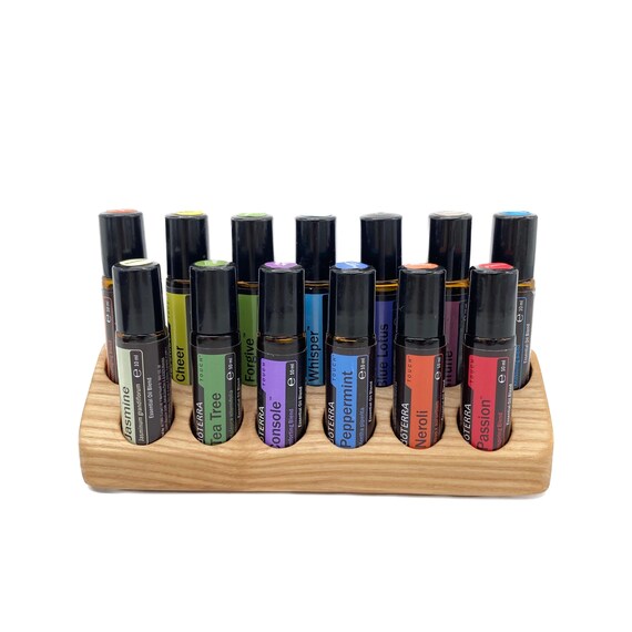 Beautifully curved display made of ash wood for 13 oil roll-ons Aroma Touch 10ml stand for e.g. Doterra essential oils