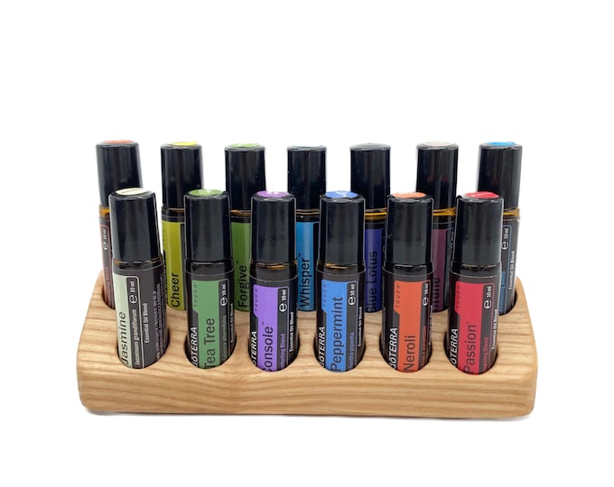 Beautifully curved display made of ash wood for 13 oil roll-ons Aroma Touch 10ml stand for e.g. Doterra essential oils