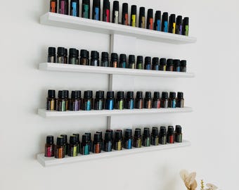 Oil wall shelf - Display for essential oil bottles such as doTERRA - Storage for oil bottles made of beech wood, white lacquered