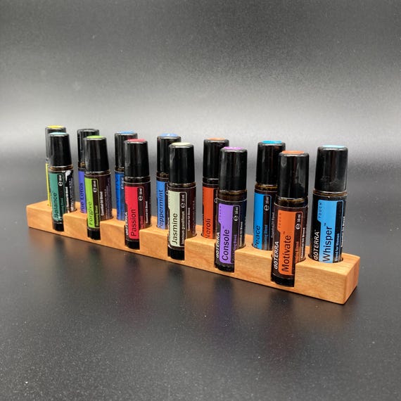 13-piece display stand for e.g. doterra oils, for storing 10ml essential oil bottles, made of cherry wood