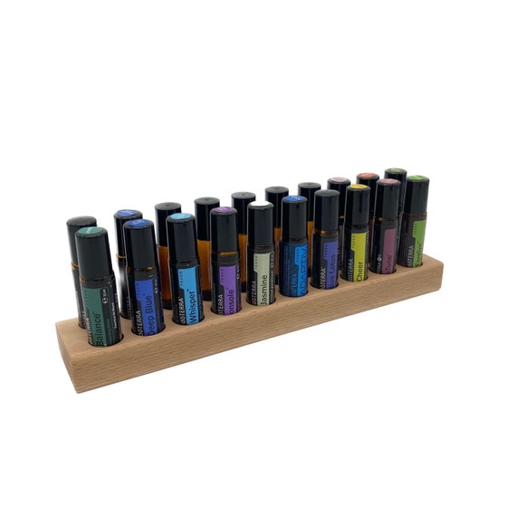 20-piece oil organizer stand for doTERRA oils, made of beechwood, for 10ml essential oil bottles + glass vase