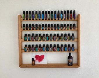 Multi Oils Wall Shelf - Display for e.g. DoTERRA Wooden Stand for 28+17+17 Oil Bottles Essential Oils Oak Wood