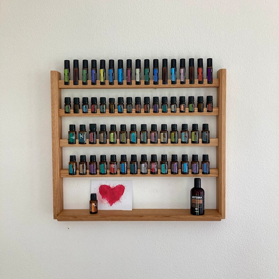 Multi-oil wall shelf - display for e.g. doTERRA wooden stand for essential oils made of oak or beech wood, variable configuration