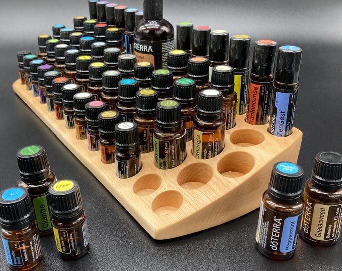 The "One for All" beautiful, unique piece made of beechwood, a curved multi-display for essential oils, e.g., doTerra essential oils.