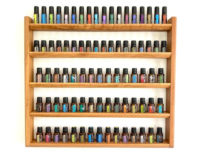 Multi Oils Wall Shelf - Display for e.g. DoTERRA Wooden Stand for 45 + 18 +18 Oil Bottles Essential Oils Oak Wood