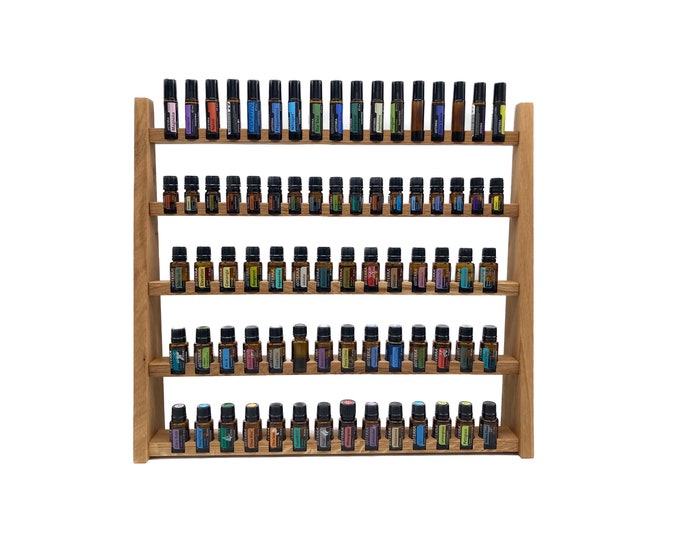 Multi oil shelf display for e.g. DoTERRA wooden stand for 42+17+17 oil bottles essential oils oak wood