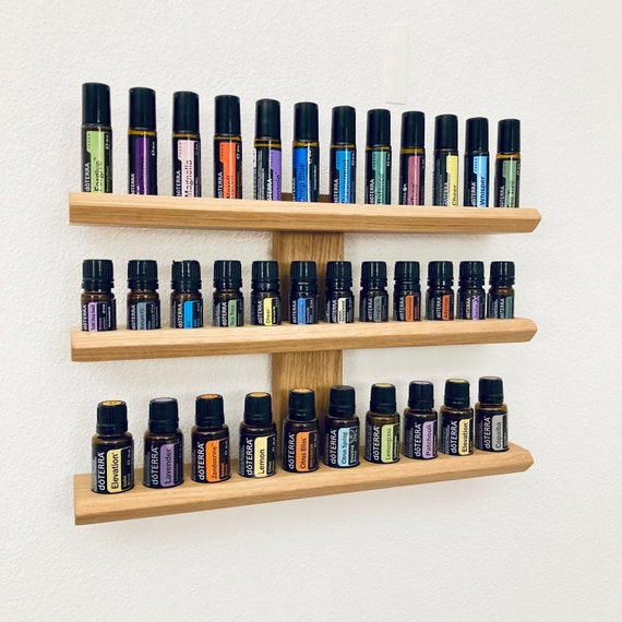 Small wall shelf - display for essential oil bottles such as Doterra with various options - made of oak wood