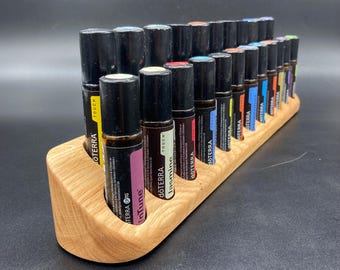 Beautifully curved oak storage box for 23 oil roll-ons (10ml) – suitable for e.g., doTERRA Young Living essential oils.
