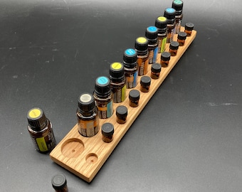 Display for 10x 15ml and 10x sample bottles of essential oils with "Swiss edge" made of oak wood Storage for essential oils