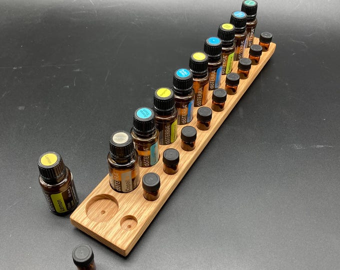 Display for 10x 15ml and 10x sample bottles of essential oils with "Swiss edge" made of oak wood Storage for essential oils