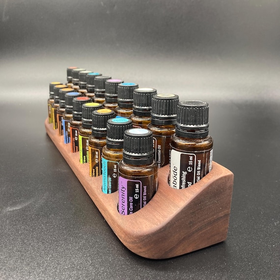 Wall shelf and stand in ONE for e.g. doterra 15ml essential oil bottle holder 29 mm diameter made of beautiful walnut wood