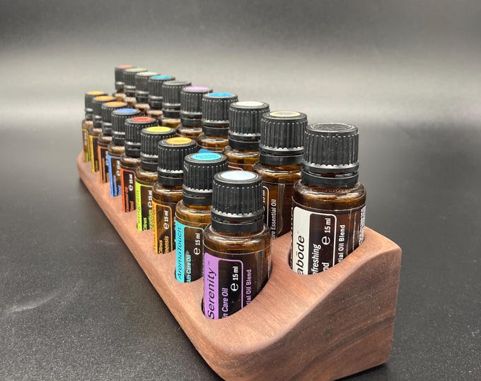 Wall shelf and stand in ONE for e.g. doterra 15ml essential oil bottle holder 29 mm diameter made of beautiful walnut wood