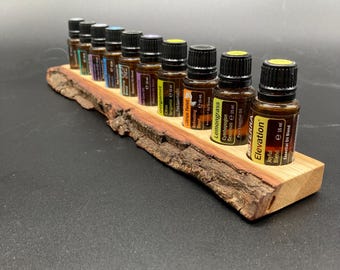 Unique piece with natural edge made of oak wood for Doterra oils Wooden holder for 10 oil bottles of 15ml essential oils