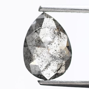 Solitaire pear shape grey diamond, 1.11 ct salt and pepper rose cut diamond loose , fancy shape celestial diamond for promise wedding ring