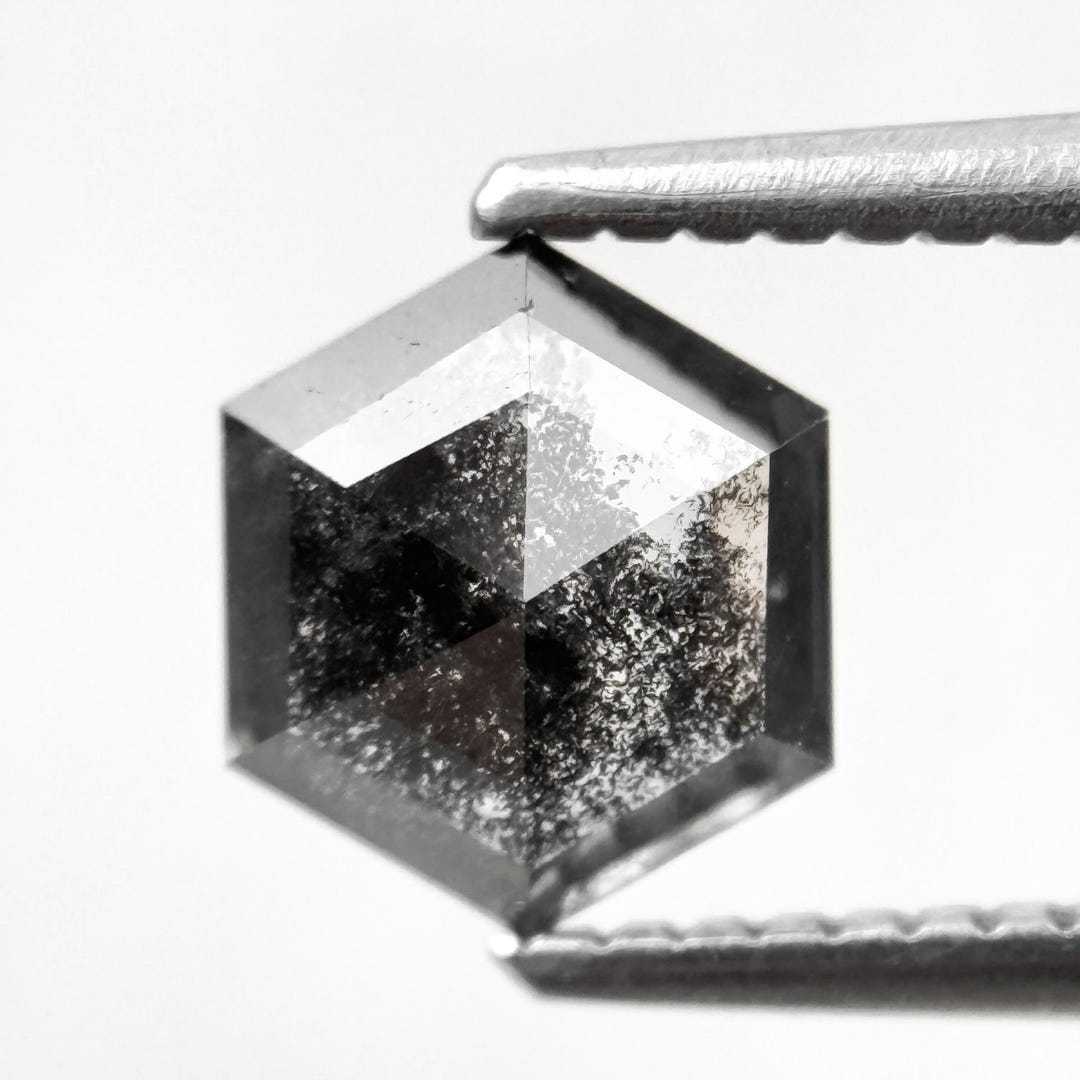 Rarest Shape 1.26 Ct Salt and Pepper Hexagon Rare Celestial Grey Step Cut Diamond ...